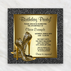Invitation Black Gold Leopard talon haut fête d'anniversaire