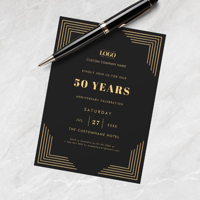 Invitation Black & Gold Logo Business 50e anniversaire fête (Créateur téléchargé)
