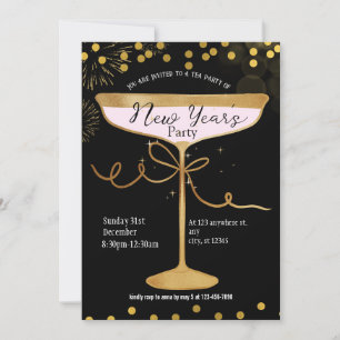 Invitation Black Gold Luxury Sparkle New Year Party Invitatio