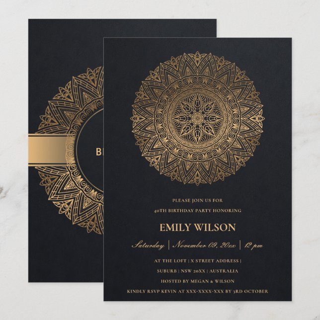 INVITATION BLACK GOLD MANDALA TOUTE ANNÉE 65E ANNIVERSAIRE (Devant / Derrière)