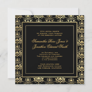 Invitation Black & Gold Mariage damassé