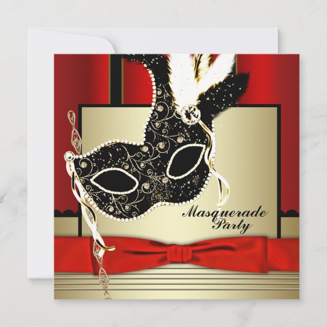 Invitation Black Gold Mask Rouge Black Masquerade Party (Devant)