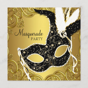 Invitation Black Gold Masquerade bal