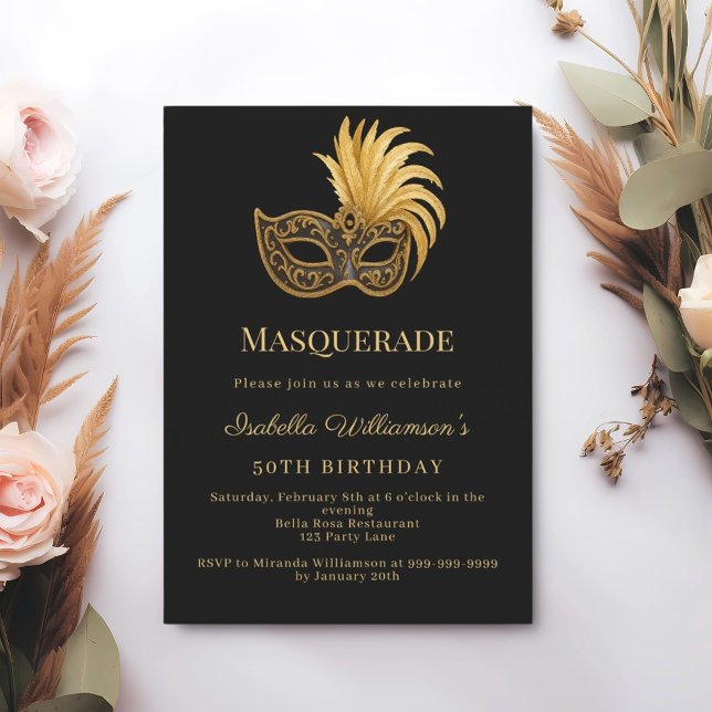 Invitation Black gold Masquerade birthday party (Créateur téléchargé)