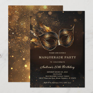 Invitation Black Gold Masquerade fête d'anniversaire