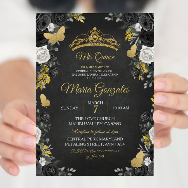 Invitation Black & Gold Mexicaine Charra Mis XV Anos Annivers (Créateur téléchargé)
