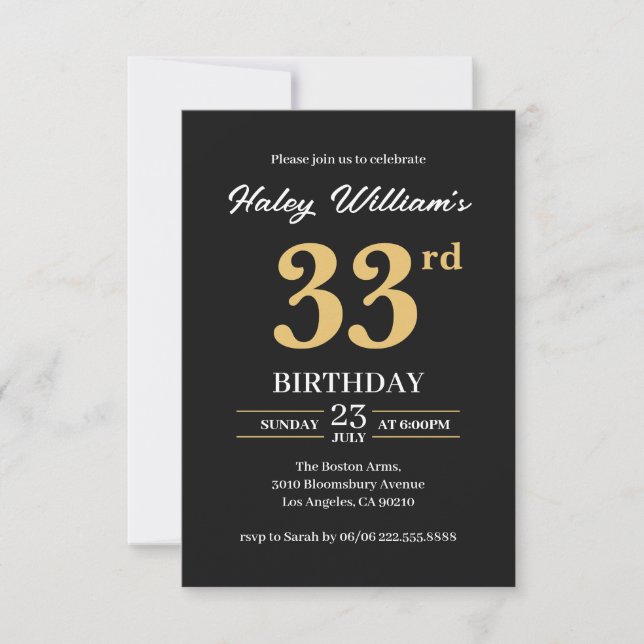 Invitation Black Gold Minimalist Moderne Simple 33ème anniver (Devant)