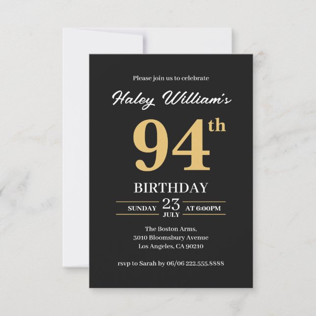 Invitation Black Gold Minimalist Moderne Simple 94e anniversa (Devant)