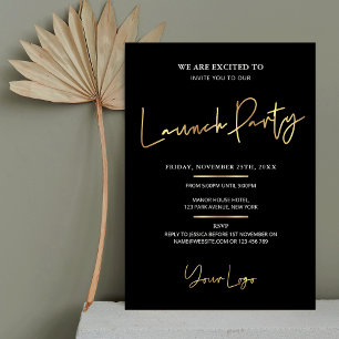 Invitation Black & Gold Modern Business Ouverture de la parti