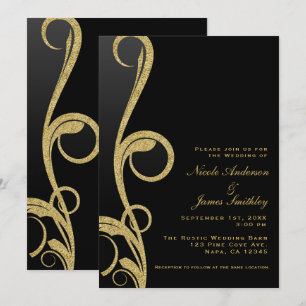 Invitation Black & Gold Modern Glam Élégant Mariage à spirale