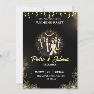 Invitation Black Gold Modern Wedding Party