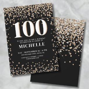 Invitation Black Gold moderne 100e anniversaire