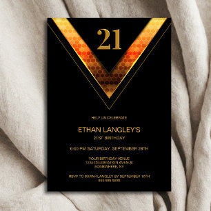 Invitation Black Gold moderne 21e fête d'anniversaire