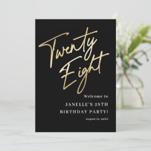 Invitation Black Gold moderne 28e anniversaire de fête Bienve