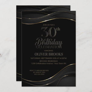 Invitation Black Gold moderne 30e fête d'anniversaire