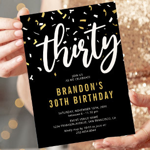 Invitation Black & Gold moderne 30th Birthday Party Invitatio