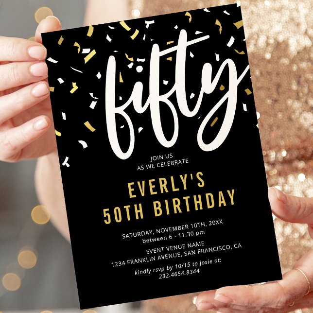 Invitation Black & Gold moderne 50e anniversaire de fête Invi (Créateur téléchargé)
