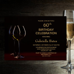 Invitation Black Gold moderne 60e Anniversaire Vin Glass Part