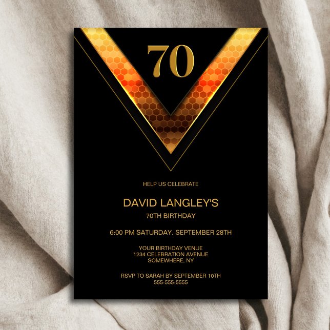 Invitation Black Gold moderne 70e fête d'anniversaire (Créateur téléchargé)