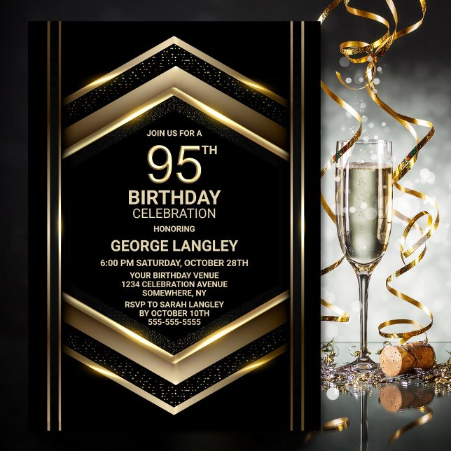 Invitation Black Gold moderne 95e fête d'anniversaire (Créateur téléchargé)