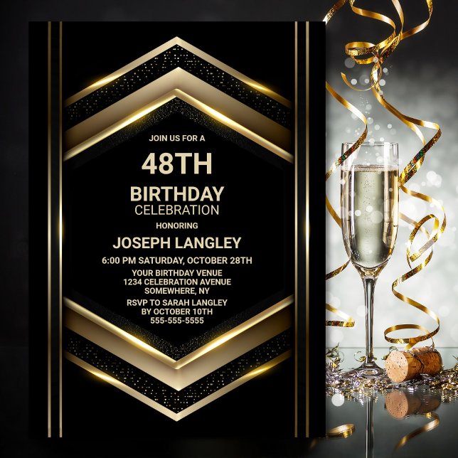 Invitation Black Gold moderne N'importe quel âge fête d'anniv (Créateur téléchargé)