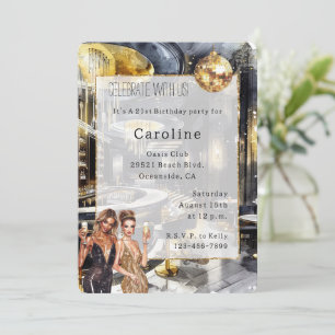 Invitation Black Gold Night Club Party Girls Disco Anniversai