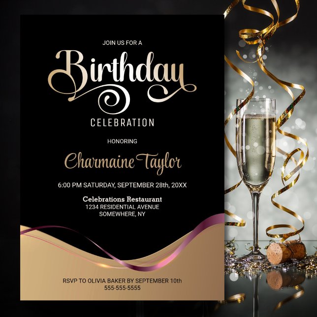 Invitation Black Gold N'importe quel âge Anniversaire Fête In (Créateur téléchargé)