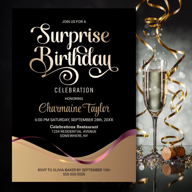 Invitation Black Gold N'importe quel âge Surprise fête d'anni (Créateur téléchargé)