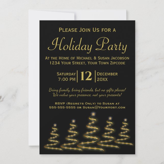 Invitation Black & Gold Noël Arbres Fête de Noël (Devant)