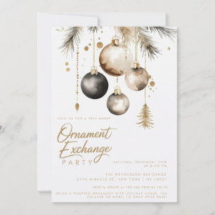 Invitation Black Gold Orament Exchange Noël Party