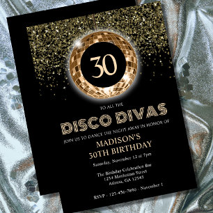 Invitation Black Gold Parties scintillant 30th Birthday Disco