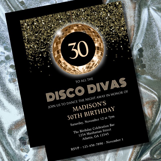 Invitation Black Gold Parties scintillant 30th Birthday Disco (Créateur téléchargé)