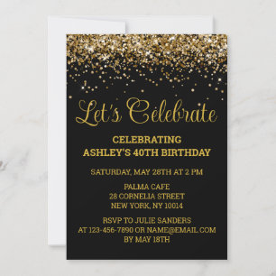 Invitation Black & Gold Parties scintillant 40e anniversaire 