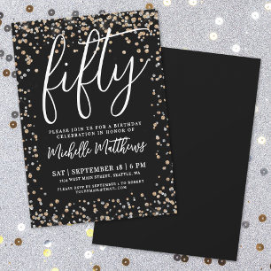 Invitation Black Gold Parties scintillant 50e anniversaire