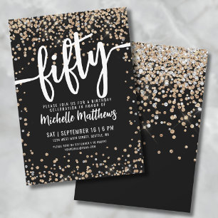 Invitation Black Gold Parties scintillant 50e anniversaire