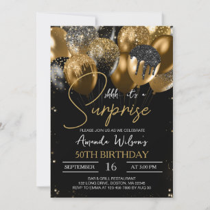 Invitation Black Gold Parties scintillant Ballons 50e Anniver