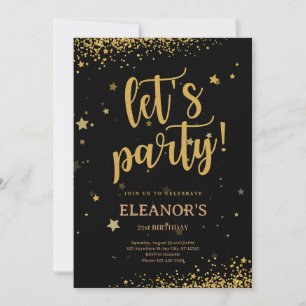 Invitation Black Gold Parties scintillant brillante Faisons l