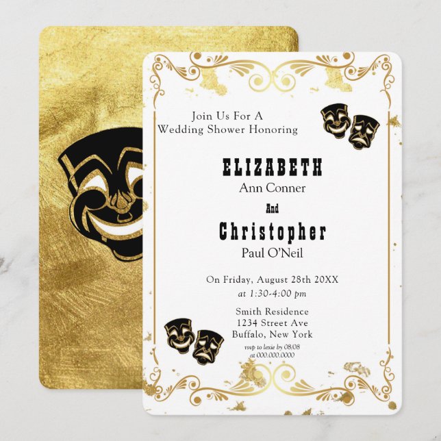 Invitation Black Gold Parties scintillant Comédie et Wedding  (Devant / Derrière)