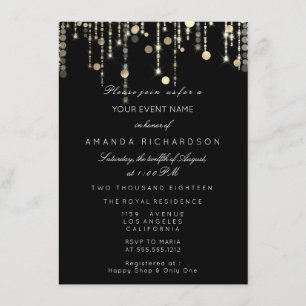 Invitation Black Gold Parties scintillant Drives Birthday Gra