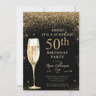 Invitation Black Gold Parties scintillant Surprise 50e fête d