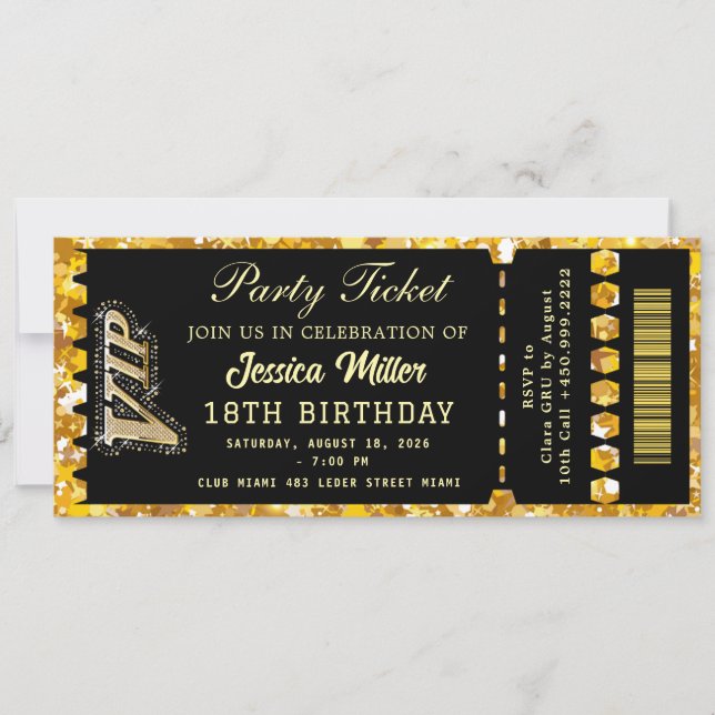 Invitation Black & Gold Party Ticket (Devant)