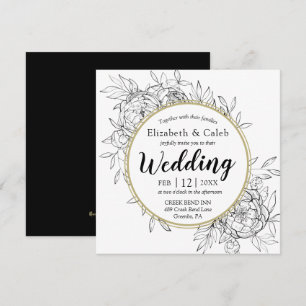 Invitation Black & Gold Peony Modern Floral Toile Mariage