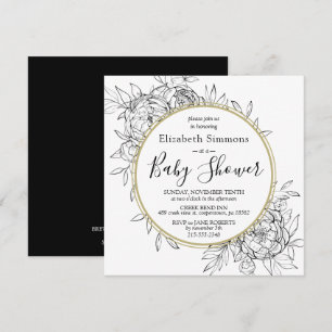 Invitation Black & Gold Peony Moderne Baby shower en toile fl