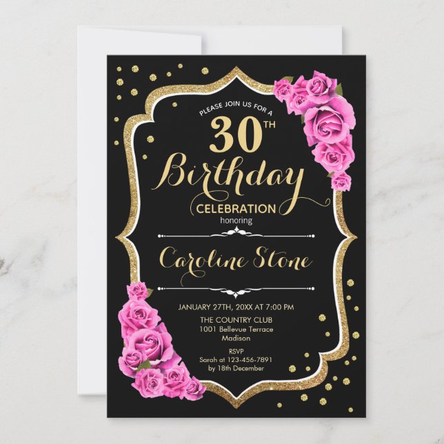 Invitation Black Gold Pink 30e anniversaire (Devant)