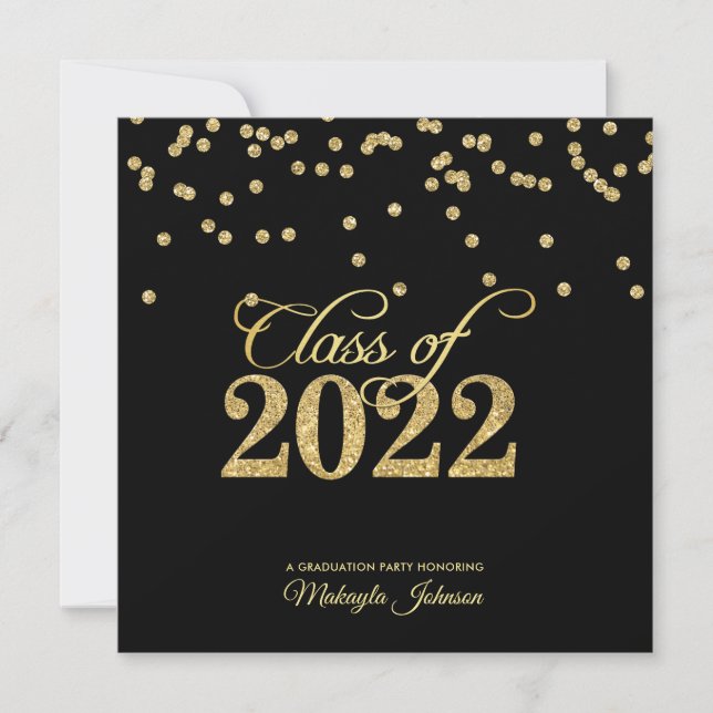 Invitation Black & Gold Polkadot Classe de Parties scintillan (Devant)