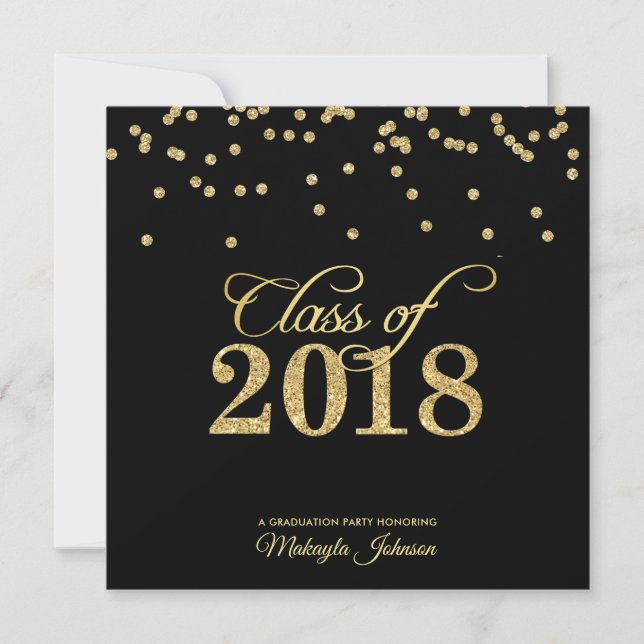Invitation Black & Gold Polkadot Classe de Parties scintillan (Devant)