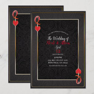 Invitation Black Gold & Red Queen of Hearts Mariage élégant
