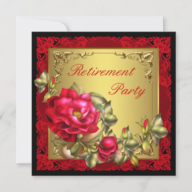 Invitation Black Gold Red Rose Fête de retraite des femmes (Devant)