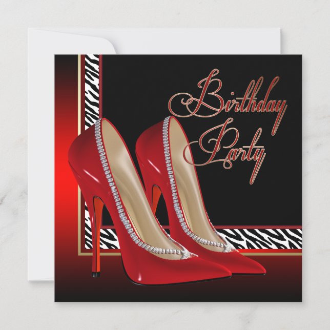 Invitation Black Gold Red Zebra High Heures Anniversaire (Devant)