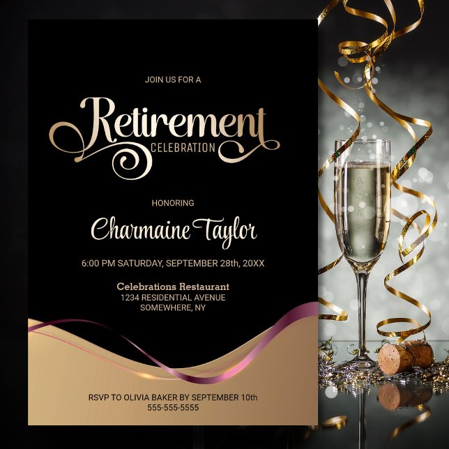 Invitation Black Gold Retraite Party (Créateur téléchargé)